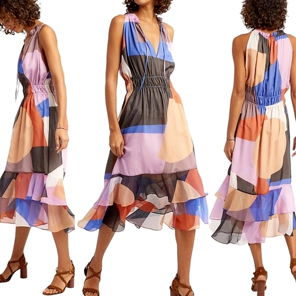 Rebecca Minkoff Dresses & Skirts - Rebecca Minkoff Jasmine A-Line Colorblock Halter Ruffle Midi Dress NWT